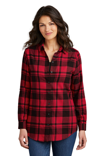 Port Authority Women's Plaid Flannel Tunic . LW668 Engine Red/ Black