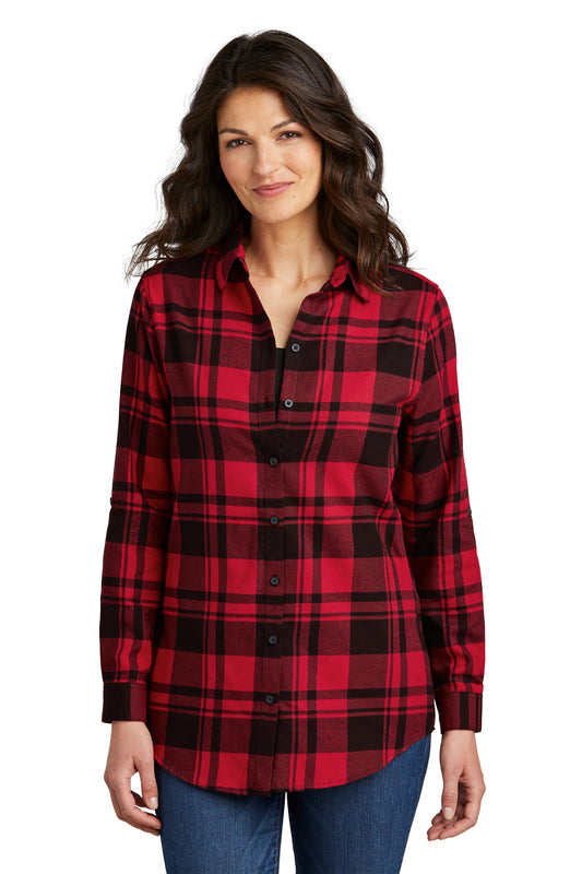 Port Authority Women's Plaid Flannel Tunic . LW668 Engine Red/ Black