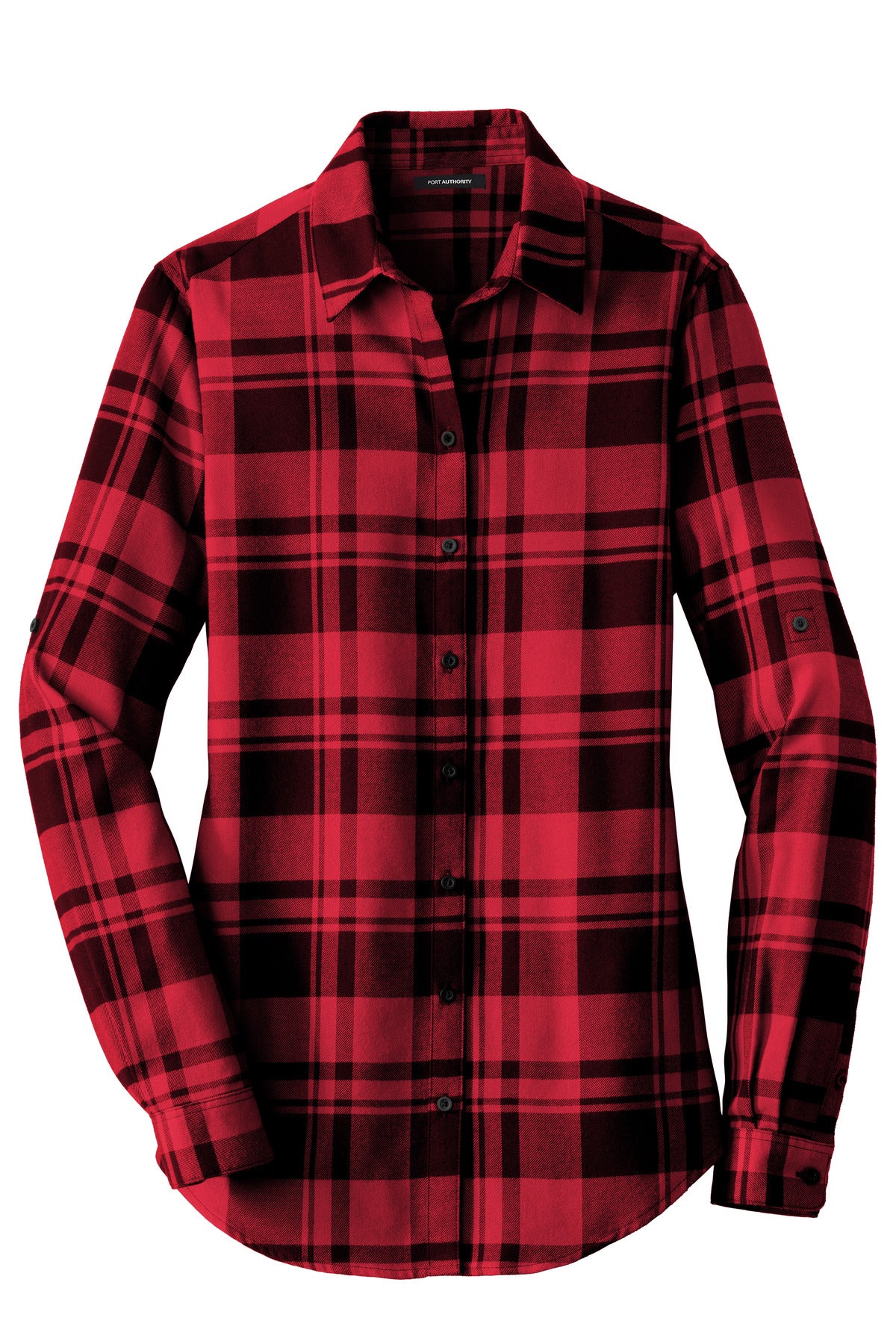 Port Authority Women's Plaid Flannel Tunic . LW668 Engine Red/ Black