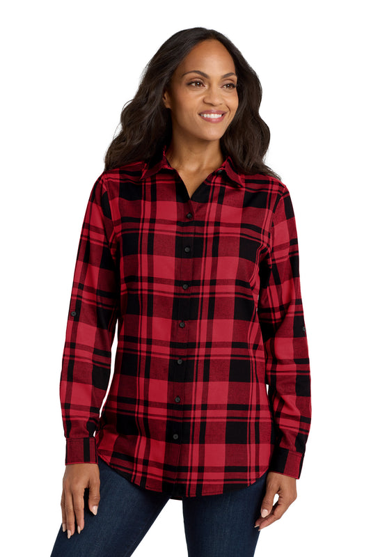 Port Authority Women's Plaid Flannel Tunic  LW668 Engine Red/ Black