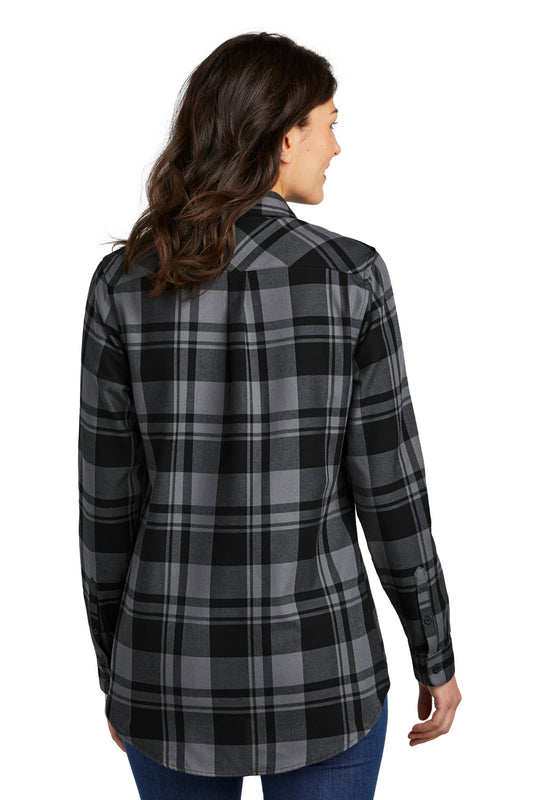 Port Authority Women's Plaid Flannel Tunic . LW668 Grey/ Black