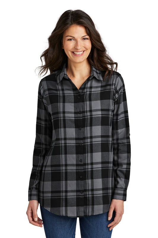 Port Authority Women's Plaid Flannel Tunic . LW668 Grey/ Black
