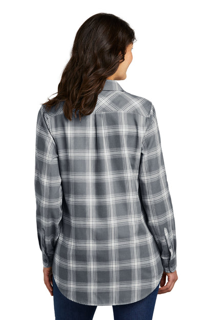 Port Authority Women's Plaid Flannel Tunic . LW668 Grey/ Cream Open Plaid