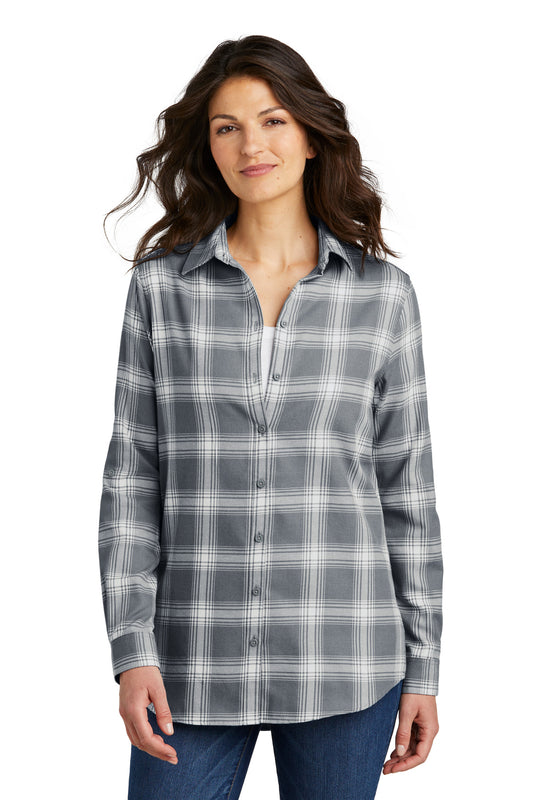 Port Authority Women's Plaid Flannel Tunic . LW668 Grey/ Cream Open Plaid
