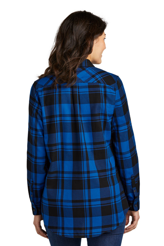 Port Authority Women's Plaid Flannel Tunic . LW668 Royal/ Black