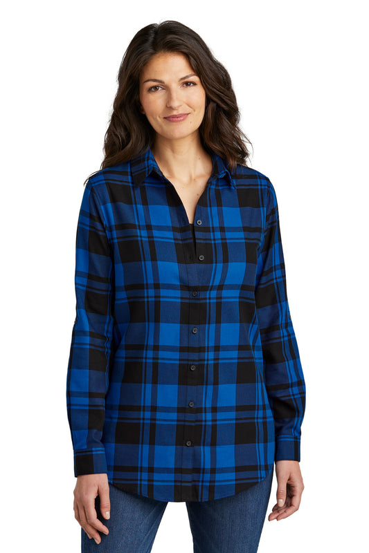 Port Authority Women's Plaid Flannel Tunic . LW668 Royal/ Black