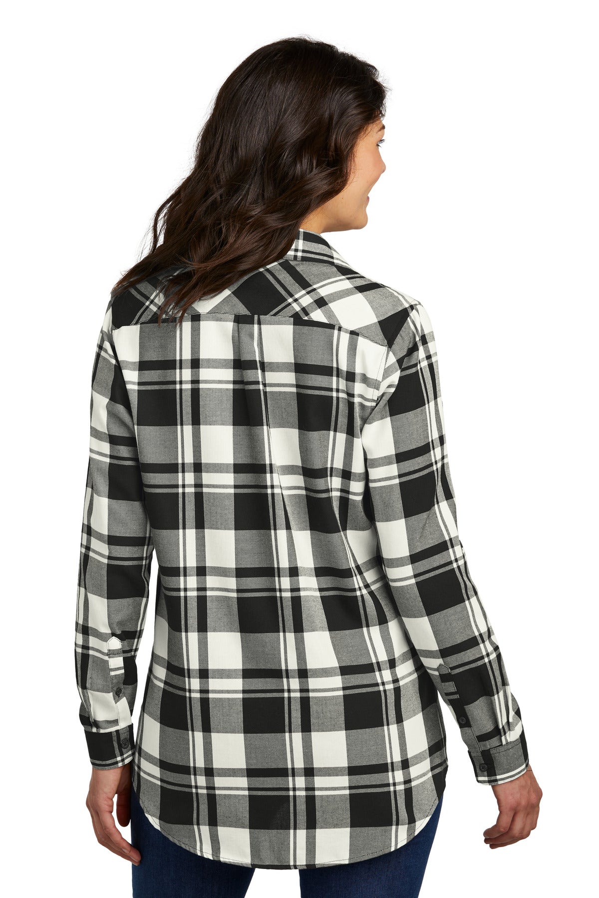 Port Authority Women's Plaid Flannel Tunic . LW668 Snow White/ Black