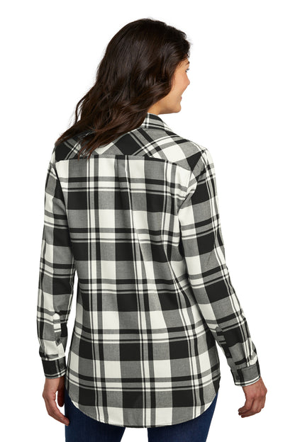 Port Authority Women's Plaid Flannel Tunic . LW668 Snow White/ Black