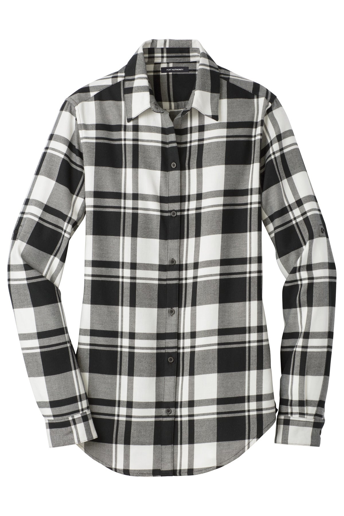 Port Authority Women's Plaid Flannel Tunic . LW668 Snow White/ Black
