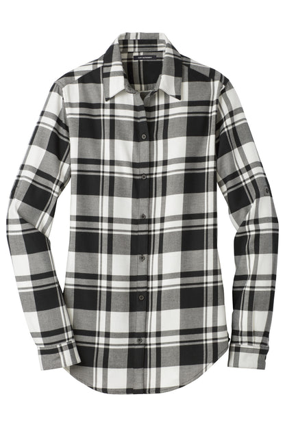 Port Authority Women's Plaid Flannel Tunic . LW668 Snow White/ Black
