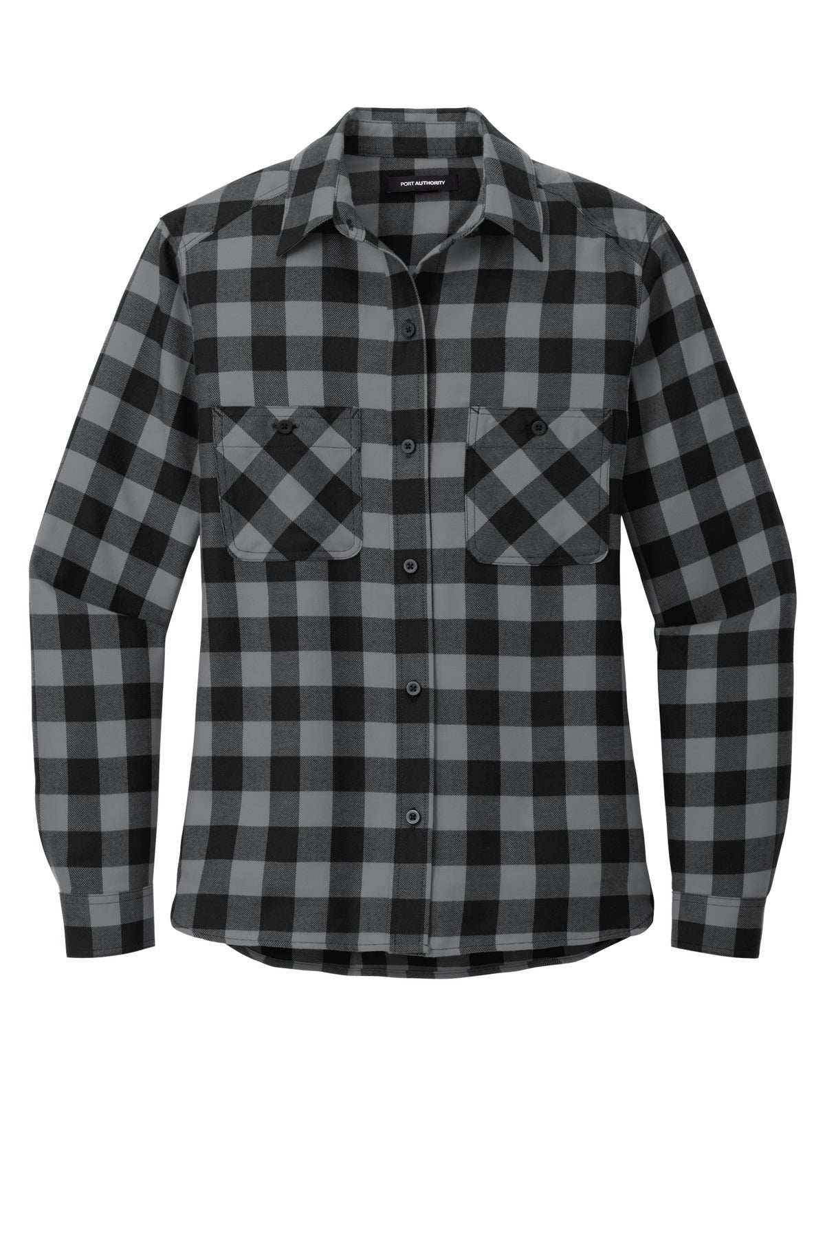 Port Authority Women's Plaid Flannel Shirt LW669 Grey/ Black Buffalo Check