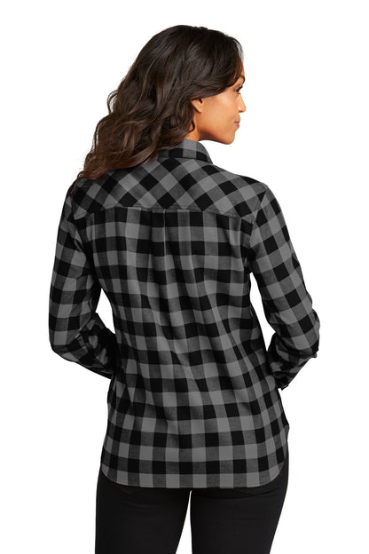 Port Authority Women's Plaid Flannel Shirt LW669 Grey/ Black Buffalo Check