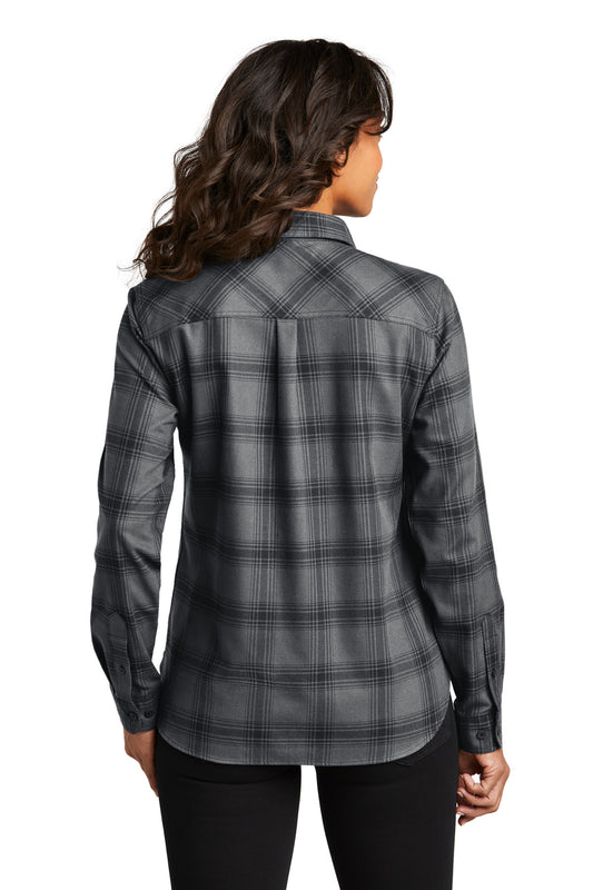 Port Authority Women's Plaid Flannel Shirt LW669 Grey/ Black Open Plaid