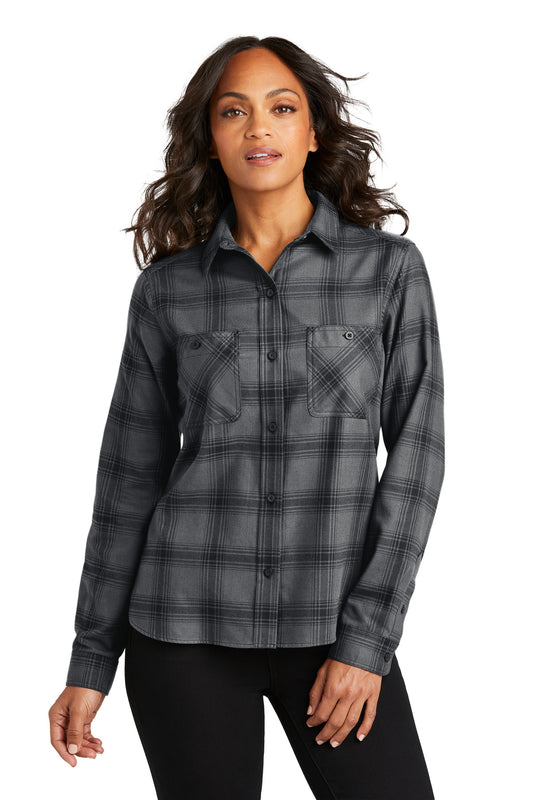 Port Authority Women's Plaid Flannel Shirt LW669 Grey/ Black Open Plaid