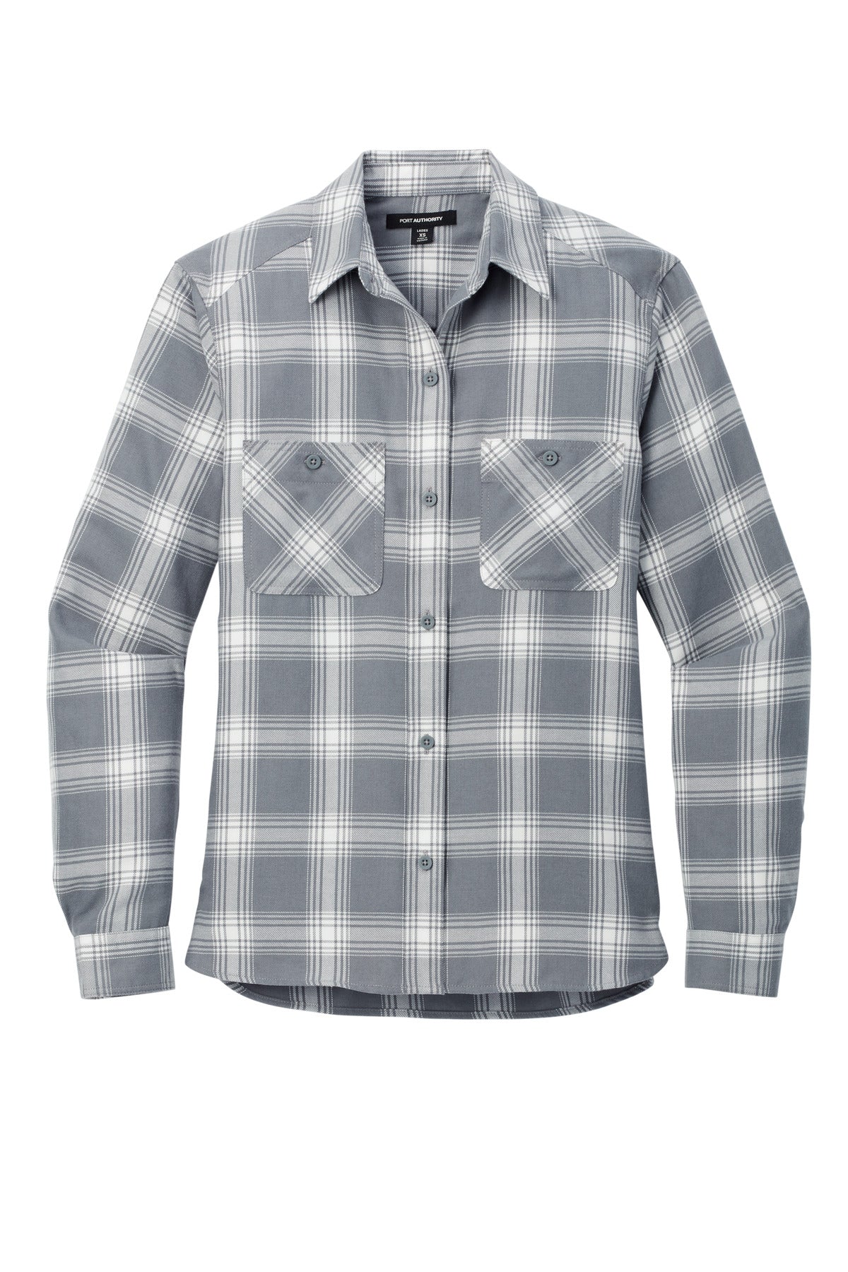 Port Authority Women's Plaid Flannel Shirt LW669 Grey/ Cream Open Plaid