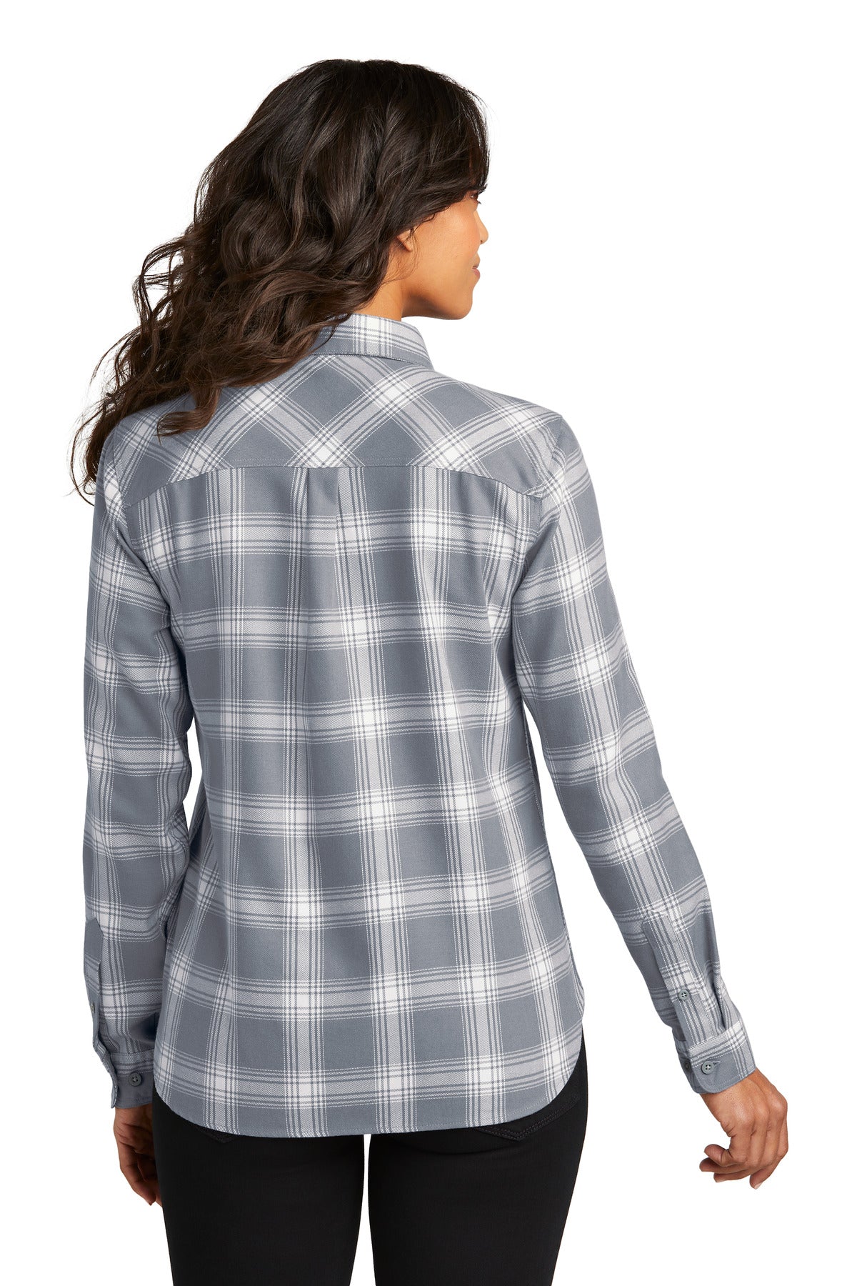 Port Authority Women's Plaid Flannel Shirt LW669 Grey/ Cream Open Plaid