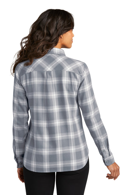 Port Authority Women's Plaid Flannel Shirt LW669 Grey/ Cream Open Plaid