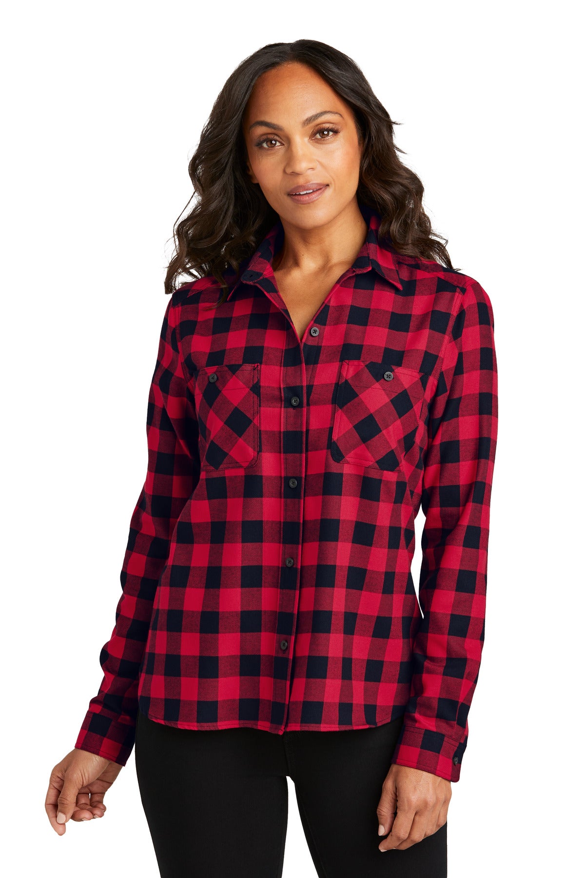 Port Authority Women's Plaid Flannel Shirt LW669 Red/ Black Buffalo Check