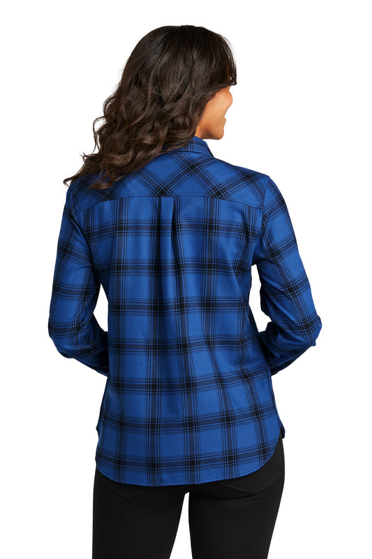 Port Authority Women's Plaid Flannel Shirt LW669 Royal/ Black Open Plaid