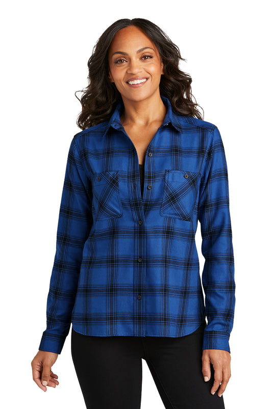 Port Authority Women's Plaid Flannel Shirt LW669 Royal/ Black Open Plaid