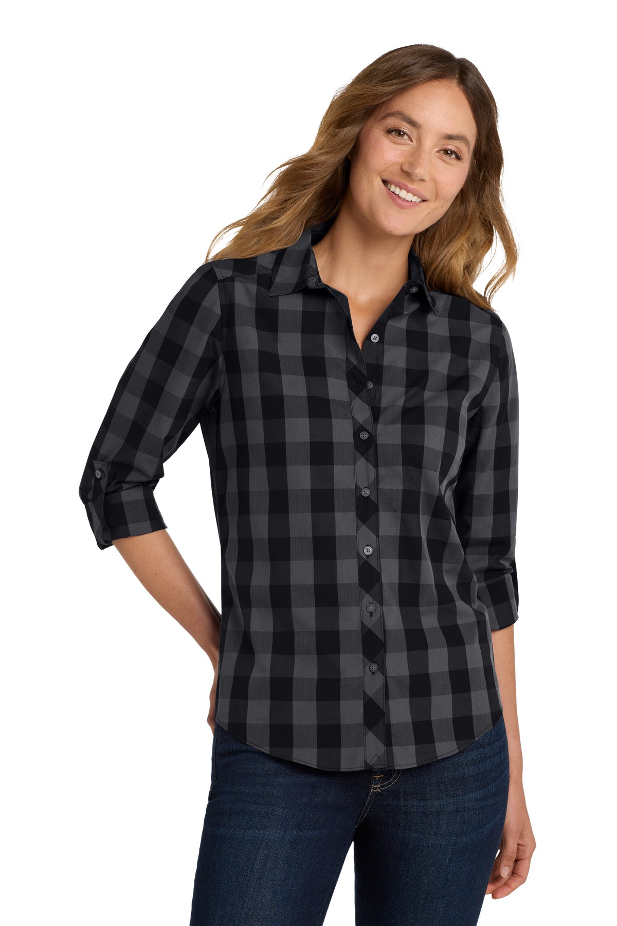 Port Authority Women's Everyday Plaid Shirt. LW670 Black