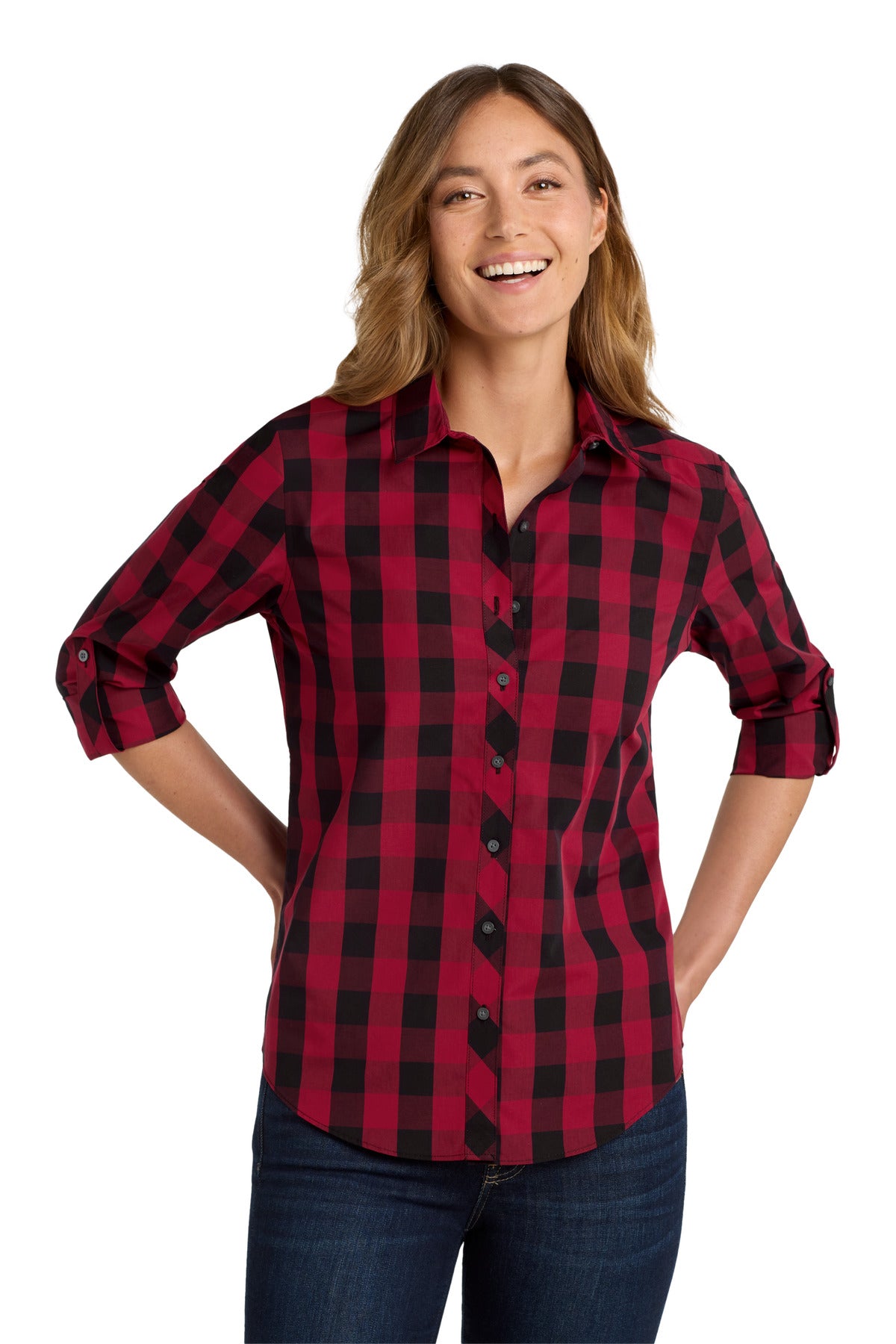 Port Authority Women's Everyday Plaid Shirt. LW670 Rich Red