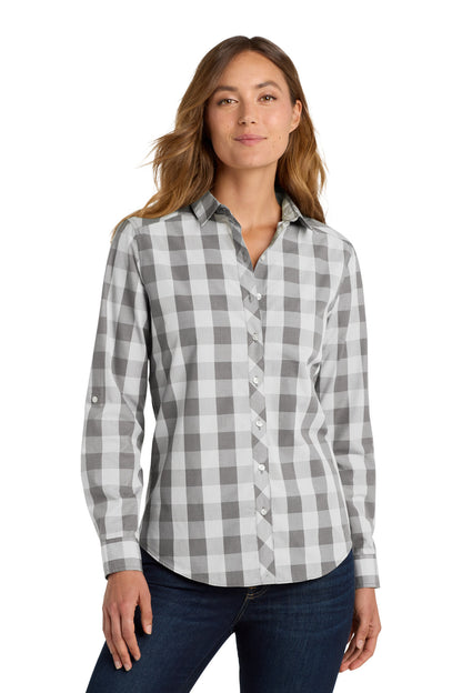 Port Authority Women's Everyday Plaid Shirt. LW670 Shadow Grey