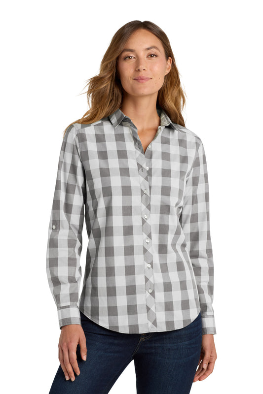 Port Authority Women's Everyday Plaid Shirt. LW670 Shadow Grey