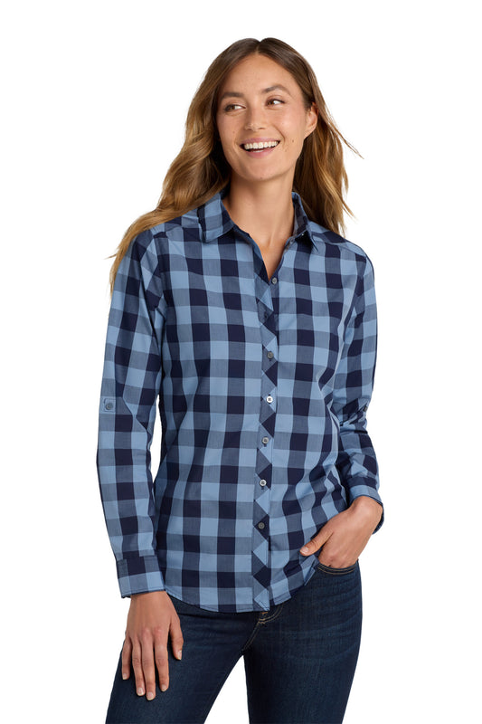 Port Authority Women's Everyday Plaid Shirt. LW670 True Navy