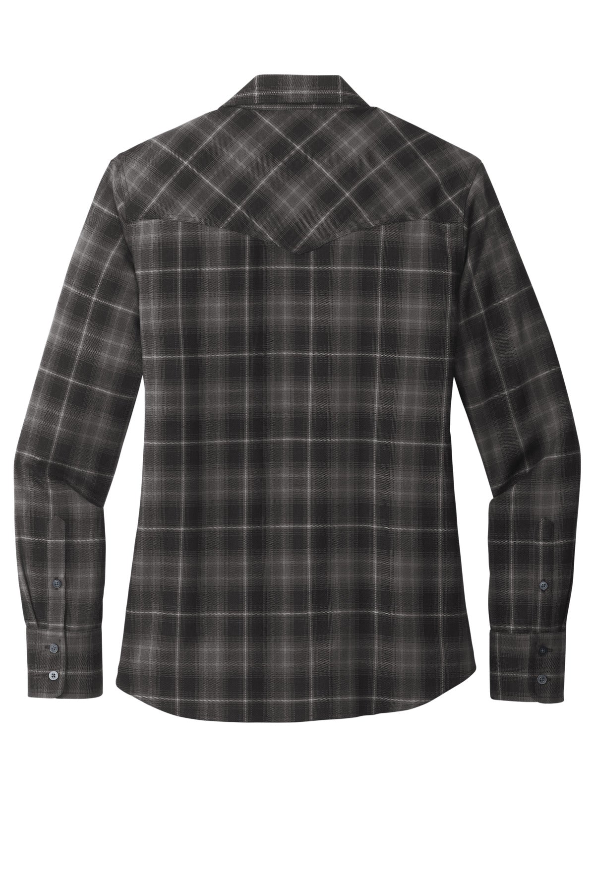 Port Authority Women's Long Sleeve Ombre Plaid Shirt LW672 Deep Black
