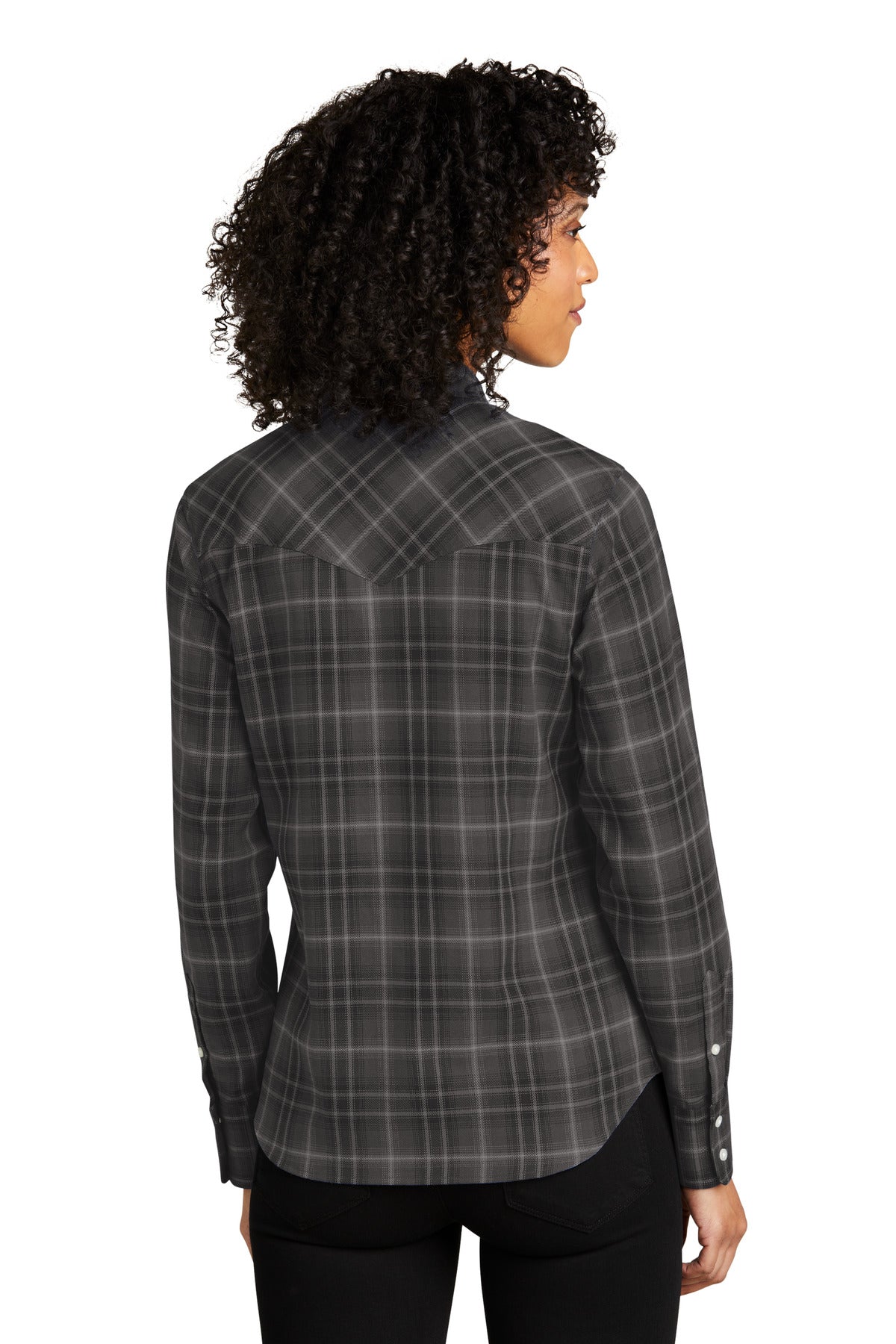 Port Authority Women's Long Sleeve Ombre Plaid Shirt LW672 Deep Black