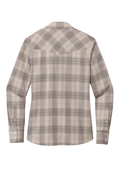 Port Authority Women's Long Sleeve Ombre Plaid Shirt LW672 Frost Grey