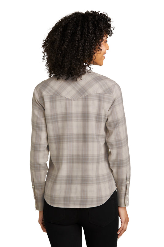 Port Authority Women's Long Sleeve Ombre Plaid Shirt LW672 Frost Grey
