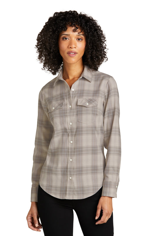 Port Authority Women's Long Sleeve Ombre Plaid Shirt LW672 Frost Grey