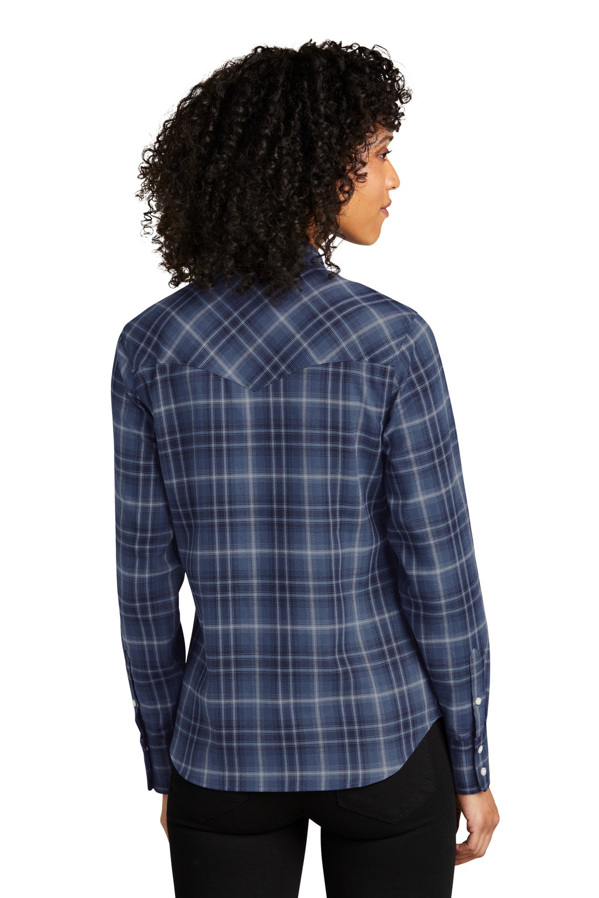 Port Authority Women's Long Sleeve Ombre Plaid Shirt LW672 True Navy