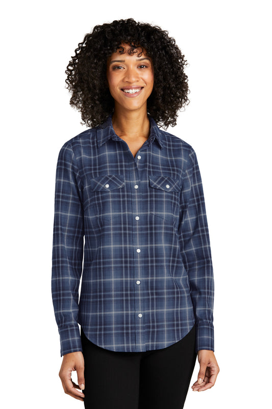 Port Authority Women's Long Sleeve Ombre Plaid Shirt LW672 True Navy