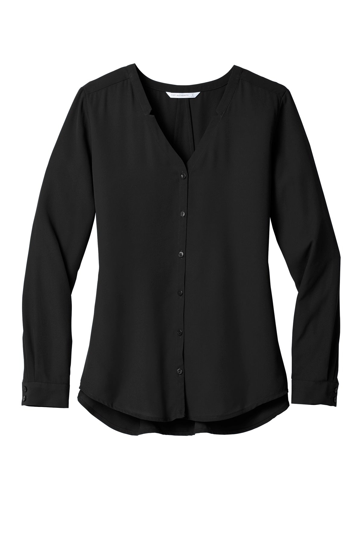 Port Authority Women's Long Sleeve Button-Front Blouse. LW700 Black