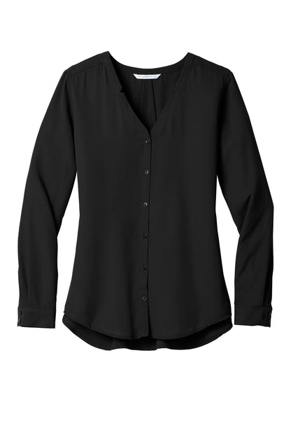 Port Authority Women's Long Sleeve Button-Front Blouse. LW700 Black