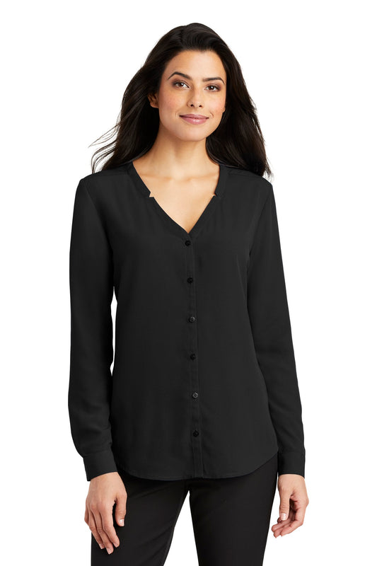 Port Authority Women's Long Sleeve Button-Front Blouse. LW700 Black