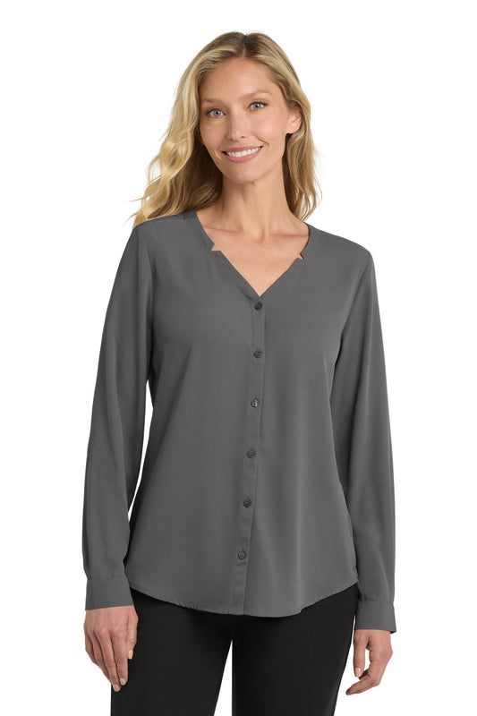 Port Authority Women's Long Sleeve Button-Front Blouse LW700 Sterling Grey