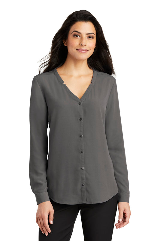 Port Authority Women's Long Sleeve Button-Front Blouse. LW700 Sterling Grey