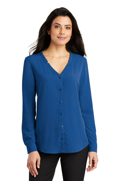 Port Authority Women's Long Sleeve Button-Front Blouse. LW700 True Blue