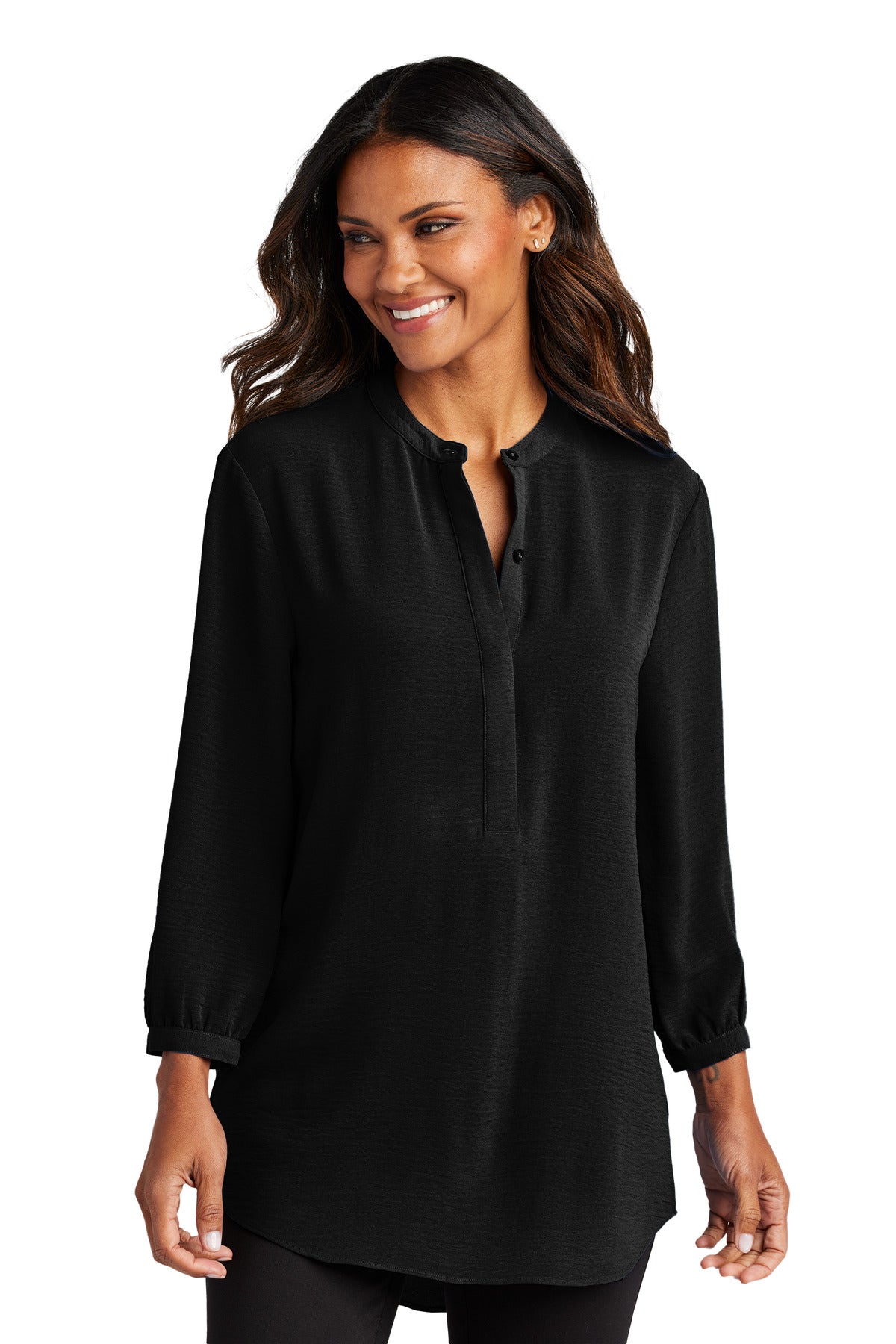 Port Authority Women's 3/4-Sleeve Textured Crepe Tunic LW713 Deep Black