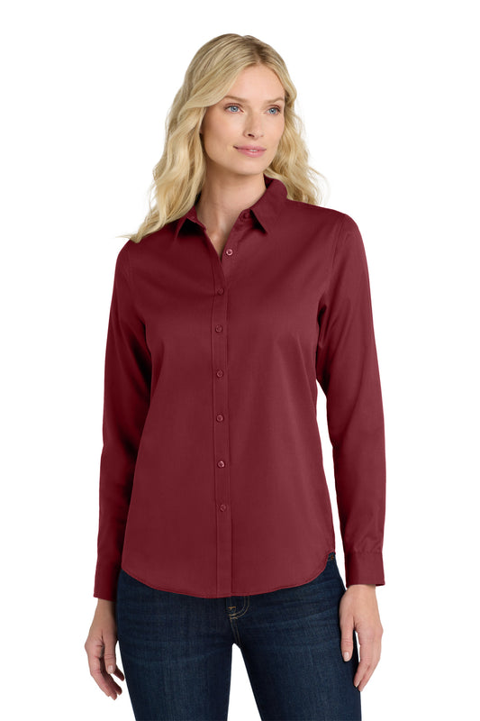 Port Authority Women's Long Sleeve SuperPro ReactTwill Shirt. LW808 Burgundy