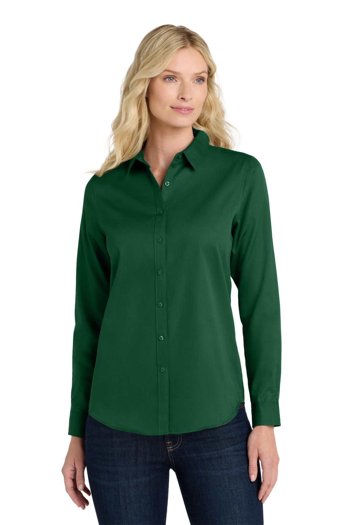 Port Authority Women's Long Sleeve SuperPro ReactTwill Shirt. LW808 Dark Green
