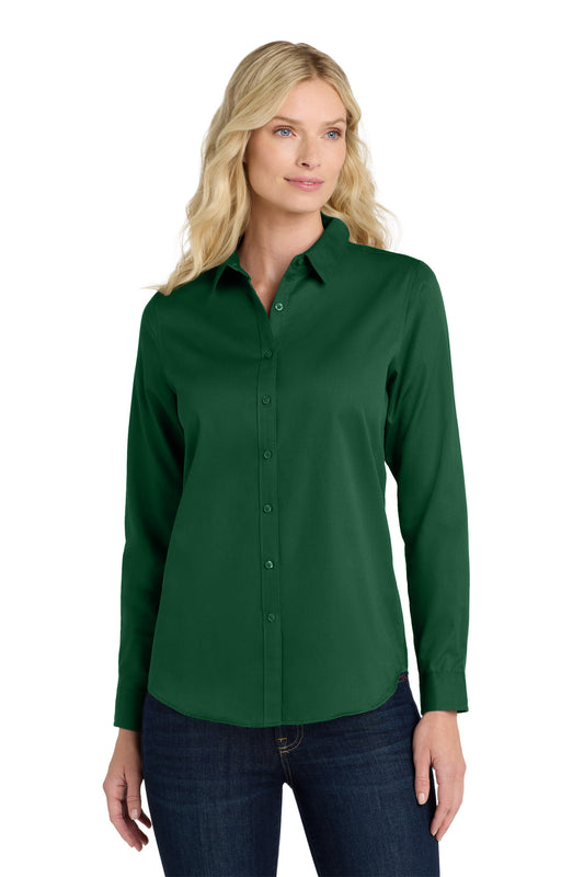 Port Authority Women's Long Sleeve SuperPro ReactTwill Shirt. LW808 Dark Green