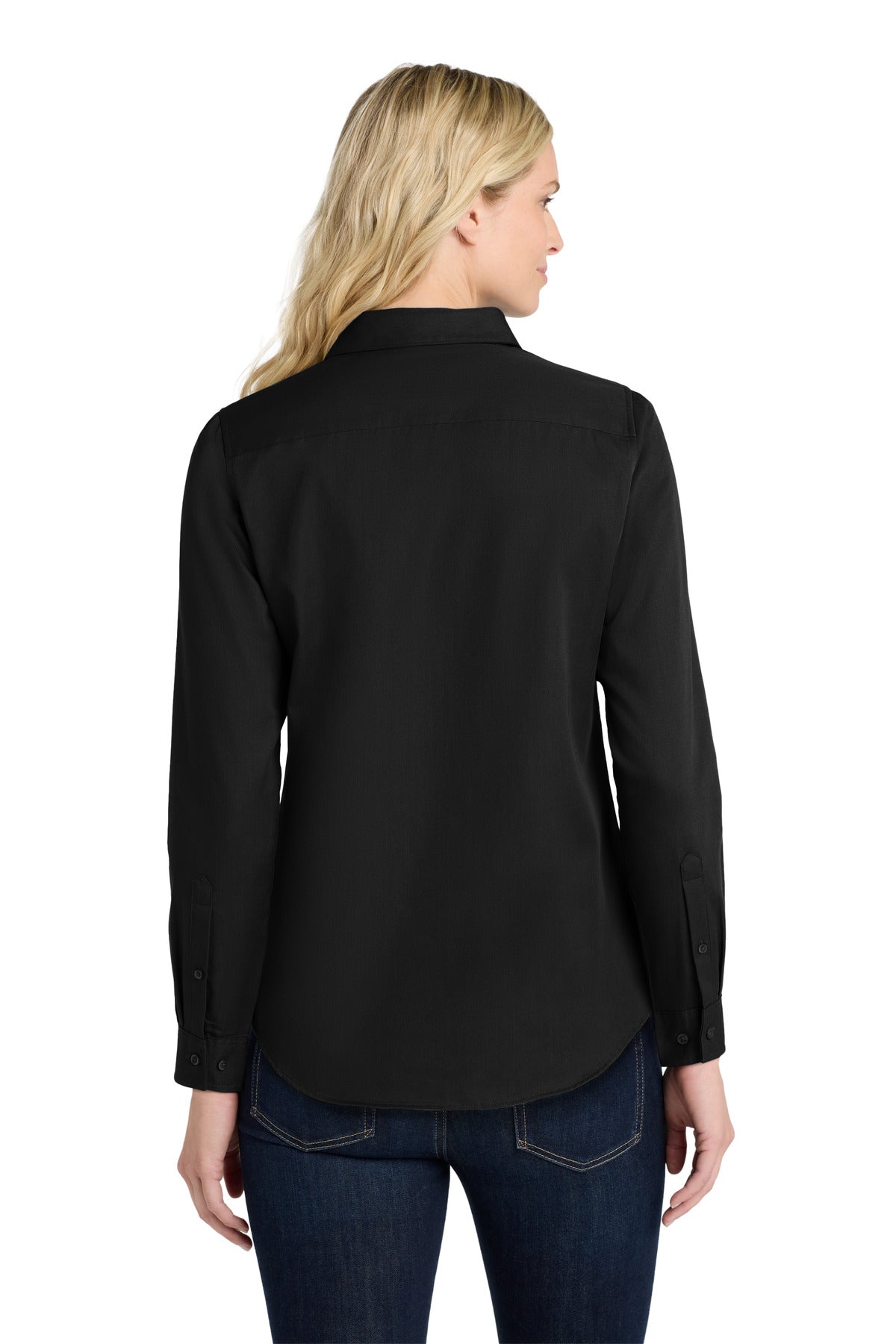 Port Authority Women's Long Sleeve SuperPro ReactTwill Shirt. LW808 Deep Black