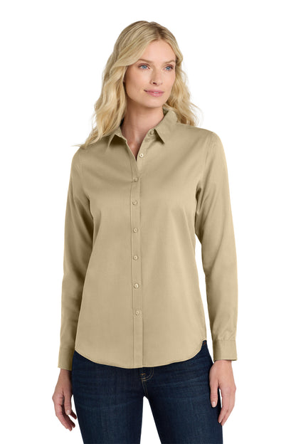Port Authority Women's Long Sleeve SuperPro ReactTwill Shirt. LW808 Wheat