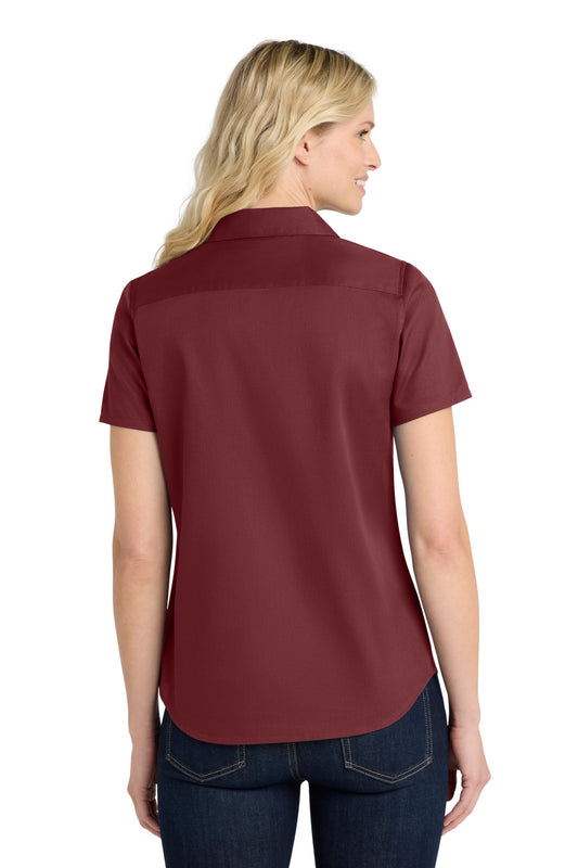 Port Authority Women's Short Sleeve SuperPro ReactTwill Shirt. LW809 Burgundy