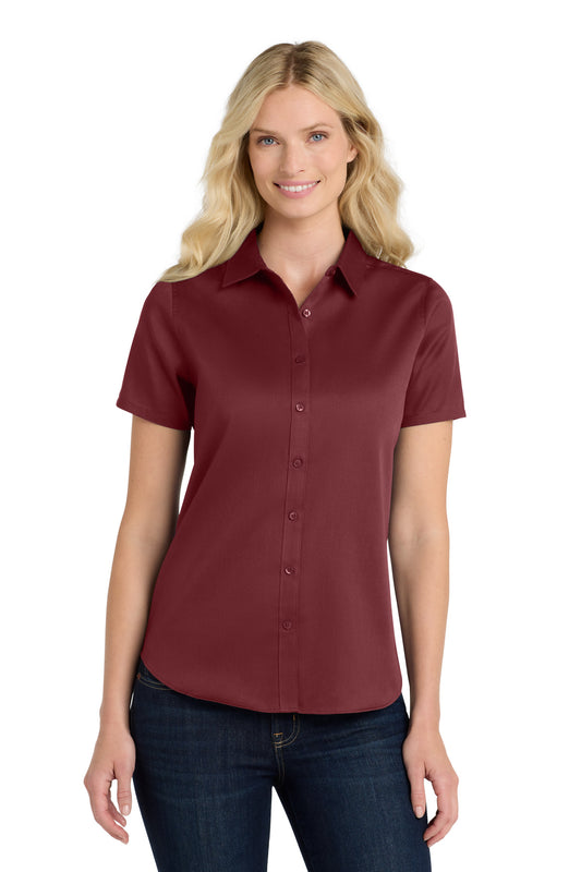 Port Authority Women's Short Sleeve SuperPro ReactTwill Shirt. LW809 Burgundy